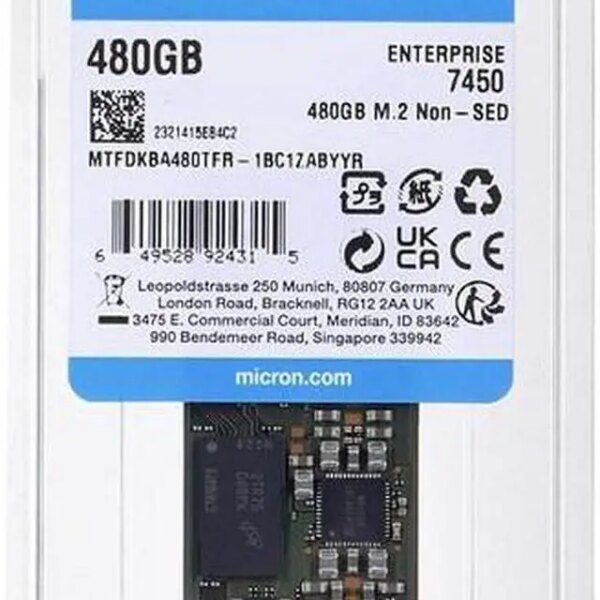 SSD Micron 7450 PRO 480GB M.2 (22x80) NVMe PCI 4.0 MTFDKBA480TFR-1BC1ZABYYR (DWPD 1) - Pappy Mall