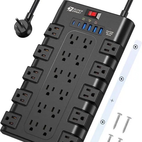 SUPERDANNY 2 USB-C Ports Fast Charging Station Power Strip Surge Protector 22 Outlets 2100J Iphone Charger - Pappy Mall