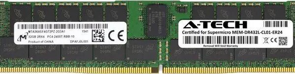 Supermicro Certified MEM-DR432L-CL01-ER24 | Micron MTA36ASF4G72PZ-2G3A1 | 32GB PC4-19200 DDR4 2400MHz 2Rx4 Dual Rank ECC RDIMM Registered 288-Pin - Pappy Mall