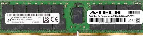 Supermicro Certified MEM-DR464MC-ER32 | Micron MTA36ASF8G72PZ-3G2B2 | 64GB PC4-25600 DDR4 3200MHz 2Rx4 Dual Rank ECC RDIMM Registered 288-Pin Server - Pappy Mall