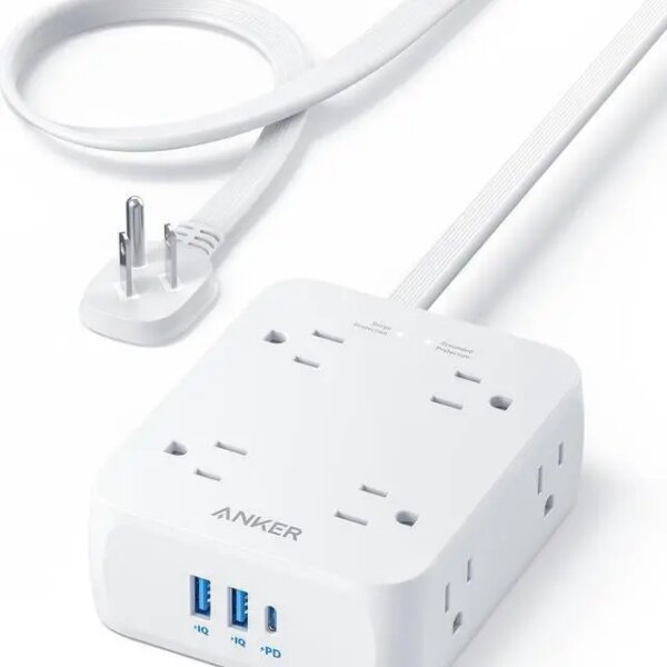 Surge Protector Flat Plug Power Strip 2000J, Anker 5ft Thin Extension Cord with 8 Outlets, 2 USB A and 1 USB C Port, 20W for iPhone15, Wall Mount, - Pappy Mall