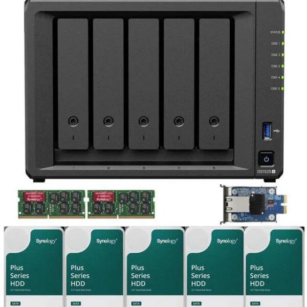 Synology DS1525+ Quad-Core 5-Bay NAS with 16GB RAM and 20TB (5 x 4TB) of Synology Plus Drives and 10GbE Adapter Fully Assembled and Tested By - Pappy Mall