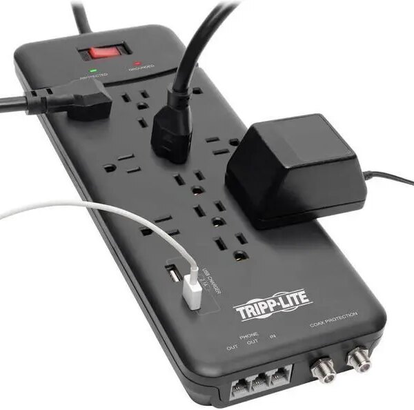 Tripp Lite Surge Protector Power Strip 12 Outlets, 2 USB Charging Ports Tel/Modem/Coax - Pappy Mall