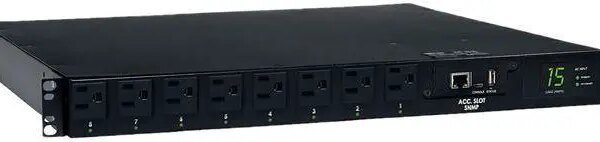 Tripp Lite Switched PDU with ATS, 1.4kW Single-Phase 120V (8 5-15R), 2 5-15P, 100 - 127V Input, 2 12 ft. Cords, 1U Rack-Mount, TAA (PDUMH15ATNET) - Pappy Mall