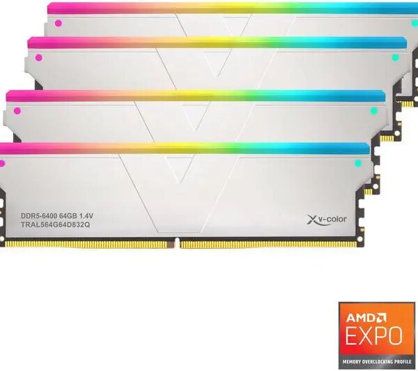 V-Color DDR5 256GB (64GBx4) 6400MHz CL32 2Rx8 OC R-DIMM RGB(Overclocking ECC Registered RGB DIMM) 1.4V Memory Ram for TRX50/WRX90 Workstation (AMD - Pappy Mall