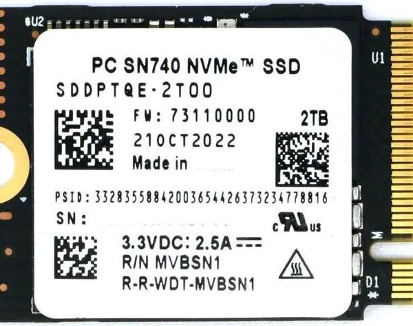 Western Digital SN740 NVME M.2 2230 SSD 2TB SDDPTQE-2T00 - OEM - Pappy Mall